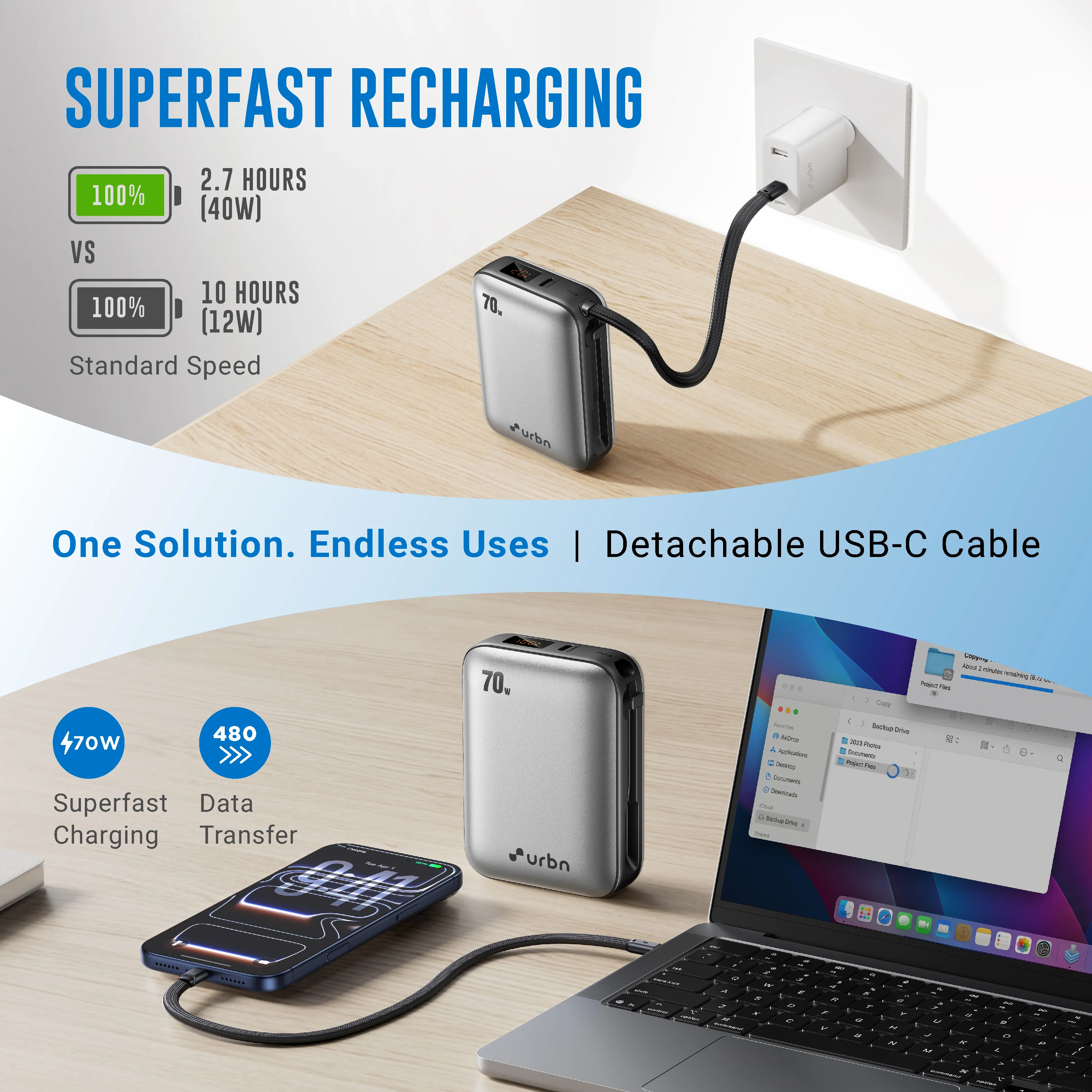 20,000 mAh Nano Zap 70W Power Bank - Image 19