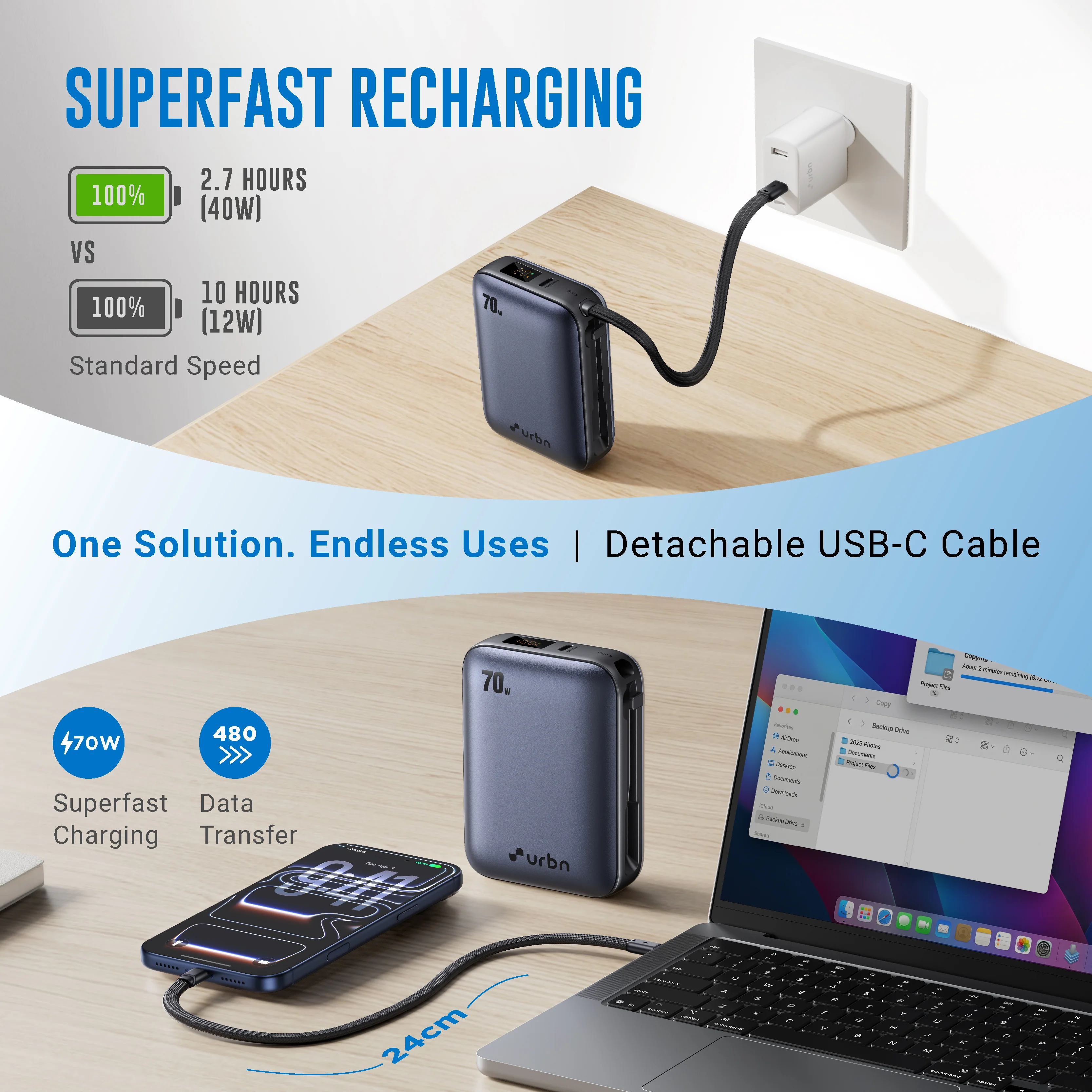 20,000 mAh Nano Zap 70W Power Bank - Image 31
