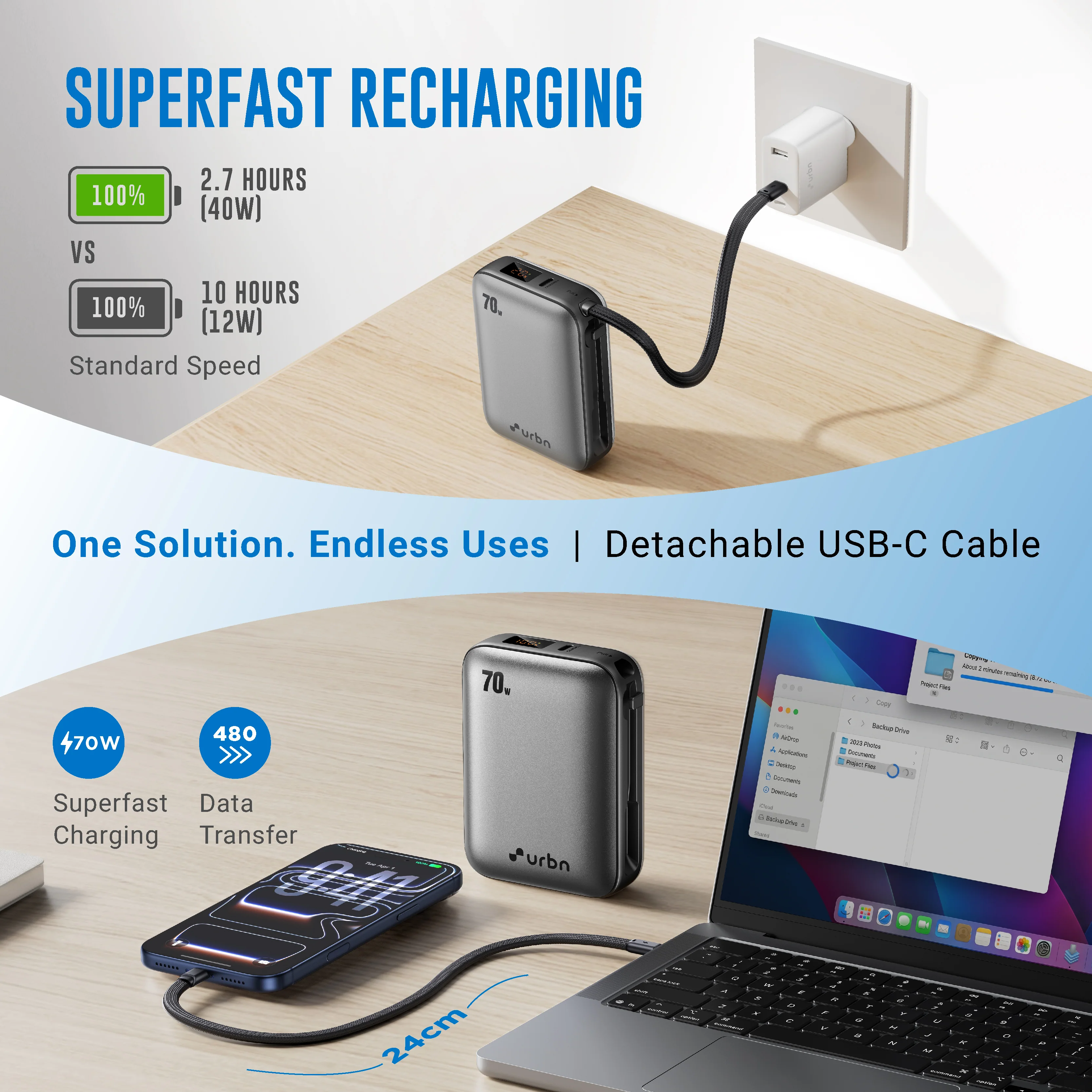 20,000 mAh Nano Zap 70W Power Bank - Image 7